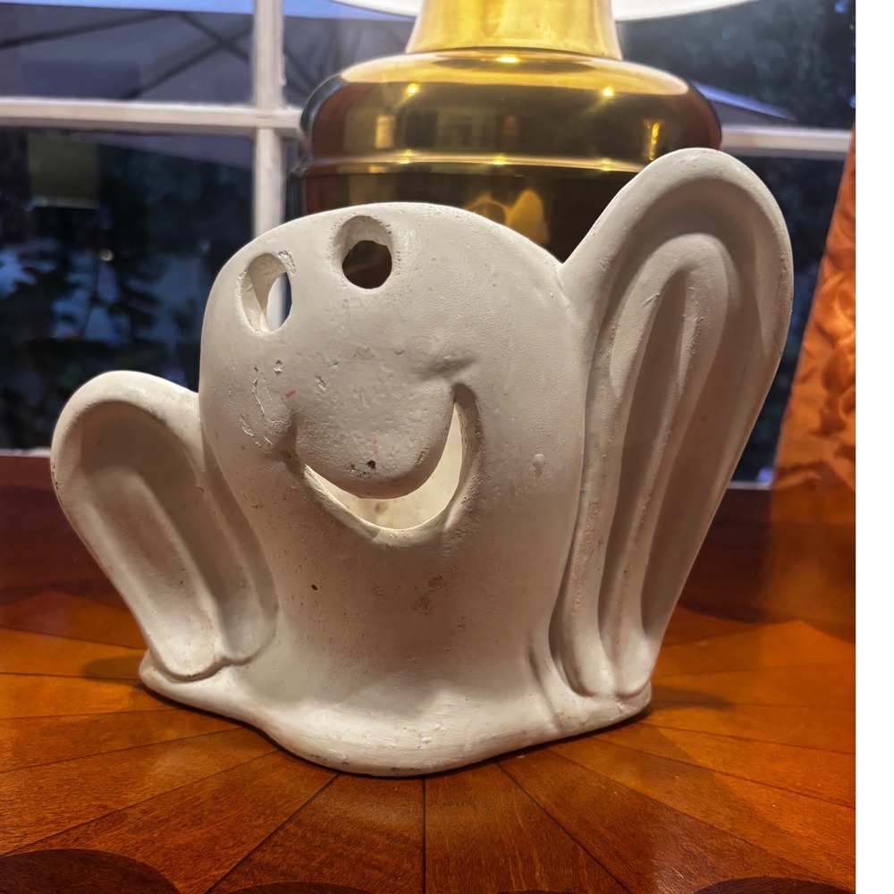 Vintage 1983 Allen Ceramic Ghost Candle Holder Planter Halloween Decor White